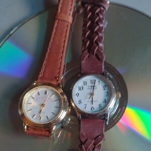 Timex Brown Leather Strap Watch with FREE Bonus Watch